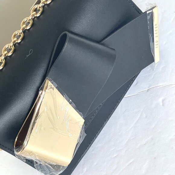 Ted Baker Ted Baker Livia Crossbody Black Small Leather Convertible Gold Chain - Picture 8 of 9